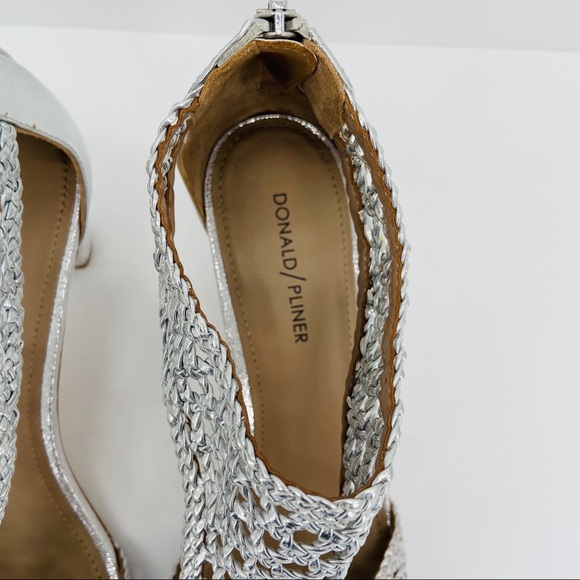Donald J Pliner Silver Woven Zip Heel Verona Heels - Picture 3 of 8